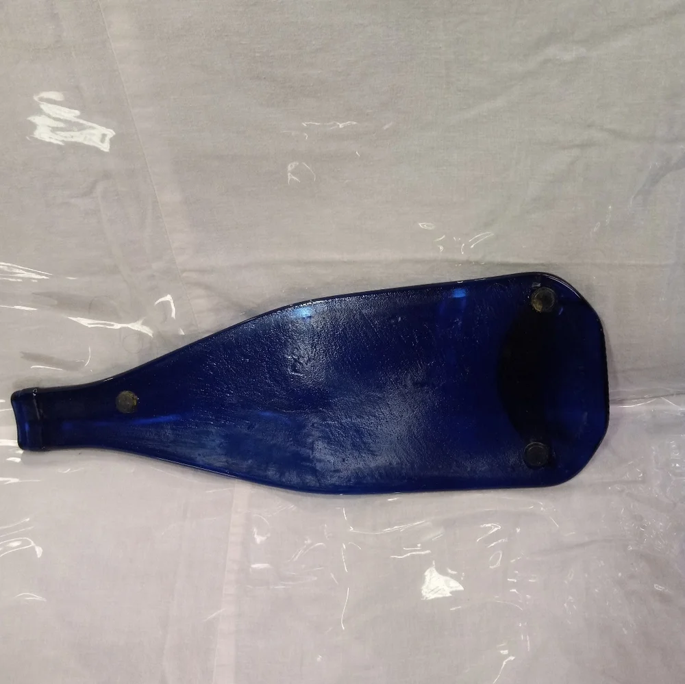 Cobalt Blue Serving Tray Glass Slump Wine Bottle Sapphire Blue
